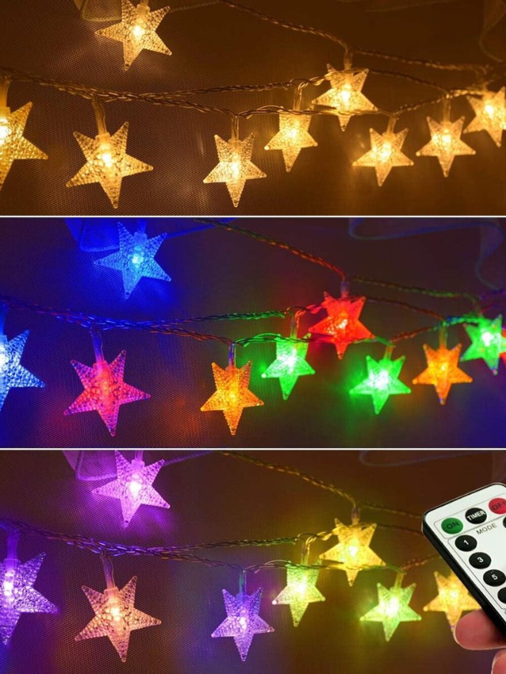 25ft 50 LED Multicolor Star String Lights for Bedroom Decorations, Battery Opera